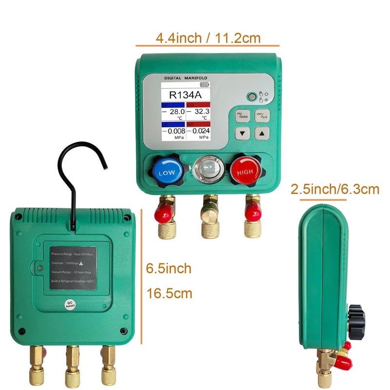 Vanlison Professional Digital HVAC Manifold Gauge Set Refrigerant Gauge Diagnostic Tool for R134A/R410A/1234YF | Pressure/Vacuum/Leak Test | 92 Refrigerant Types Compatibility | HVAC Maintenance - Image 3